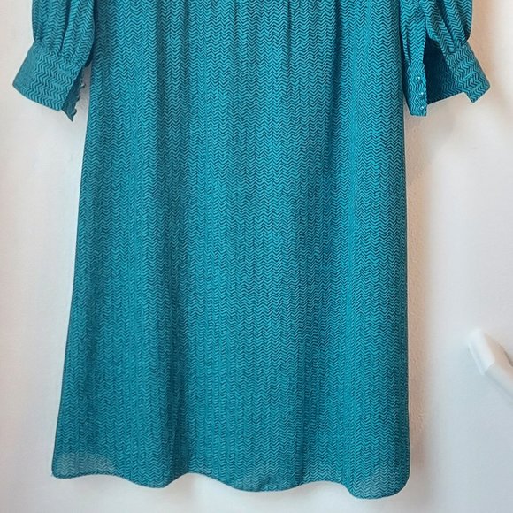 Vintage No Brand 80s Green and Black Blouson Dress with Mock Neckline - Picture 4 of 8